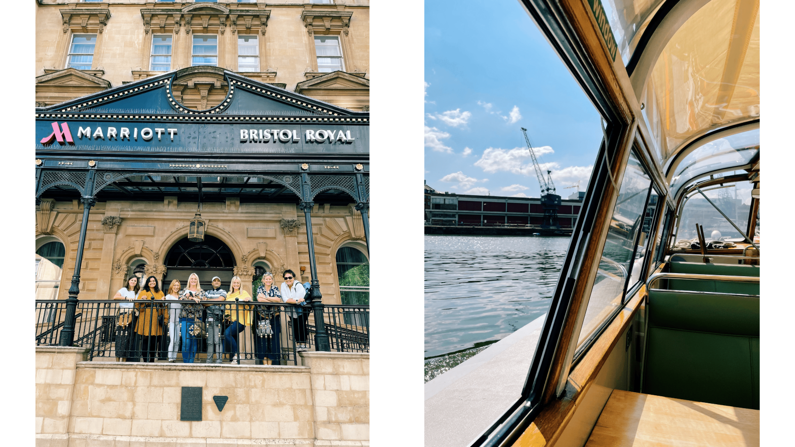 People stood in front of the Bristol Marriott Royal Hotel and Bristol Packet Boat